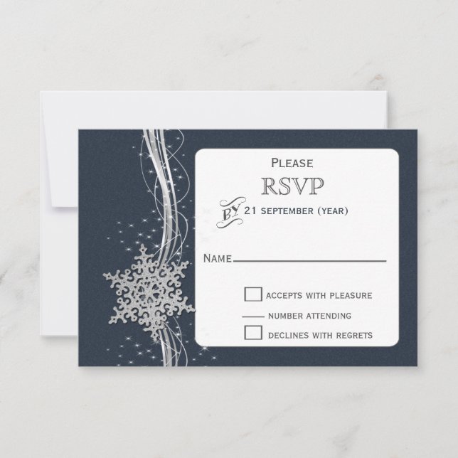 Casamento no inverno RSVP de Flocos de Neve Azul (Frente)