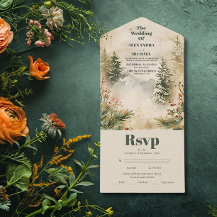 Casamento no inverno Rustic Watercolor Mountain