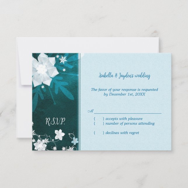 Casamento no inverno Teal Turquoise Bling RSVP (Frente)
