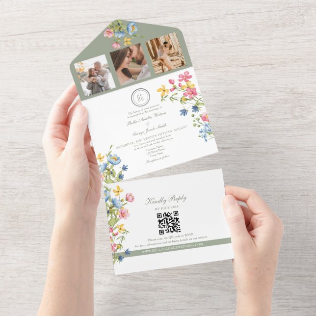 Casamento no Jardim de Flores Silvestres em Verde  (Aba destacável)