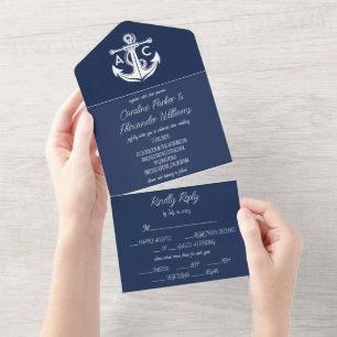 Casamento no Oceano Moderno Azul-Elegante Marinho