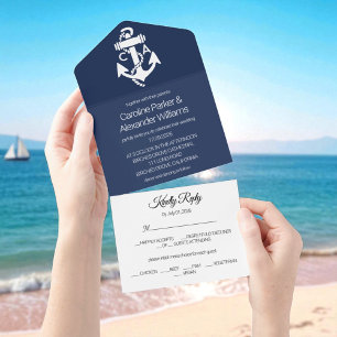 Casamento no Oceano Moderno Azul-Elegante Marinho