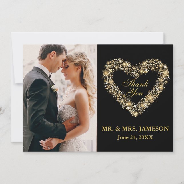 Casamento Obrigado Dourado Cartão com fotos (Frente)