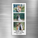 Casamento Obrigado Imã de geladeira de Foto Booth<br><div class="desc">Obrigado de casamento personalizado que você prefere. Imã de geladeira desenhada como faixa de fotos e personalizada com 3 fotos dos recém-casados, seus nomes ou "Sr. e Sra.", e sua data de casamento ou ano estabelecido. Para alterar a cor do plano de fundo ou o estilo do texto, clique no...</div>