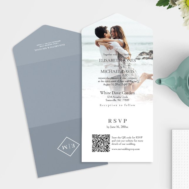 Casamento Online do Código QR do Código de Foto da (All-in-one wedding invitation with QR code to RSVP - Simplify and save time for you and your guests.)