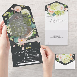 Casamento Onyx Floral de Aquarela Elegante