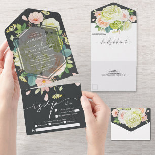 Casamento Onyx Floral de Aquarela Elegante