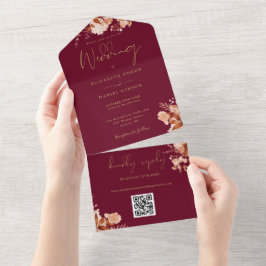Casamento outono De Código QR Floral Dourado E Bur