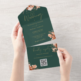 Casamento outono de Código QR Floral Emerald E Dou