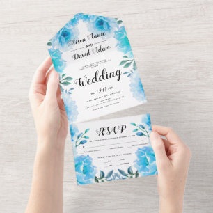 Casamento outono de flores aquáticas azuis