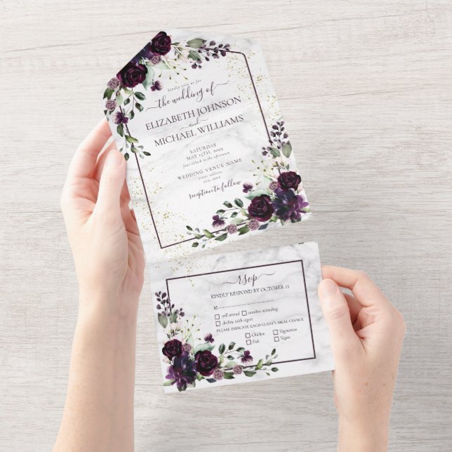Casamento outono de Mármore Dourado com Plum Roxo (Tearaway)