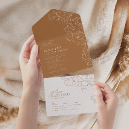 Casamento outono de ouro floral desenhado à mão El