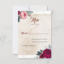 Casamento outono Floral Vermelho Burgundy RSVP