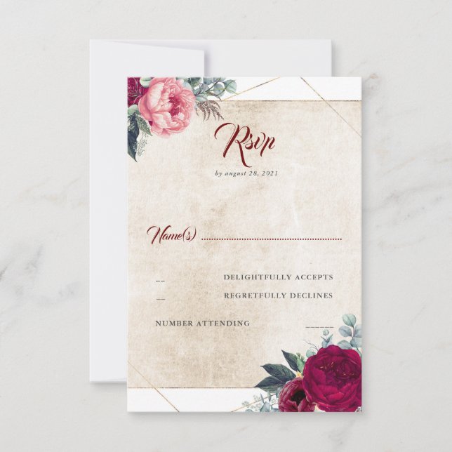 Casamento outono Floral Vermelho Burgundy RSVP (Frente)