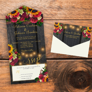 Casamento outono rústico de girassol e rosas de bu