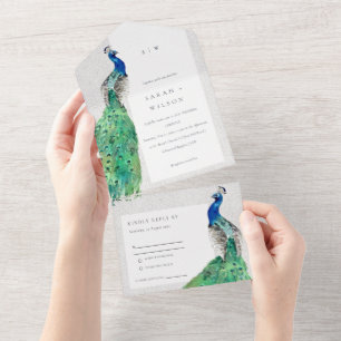 Casamento Peacock de Aquarela com Ornamentado Clás