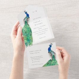 Casamento Peacock de Aquarela com Ornamentado Clás