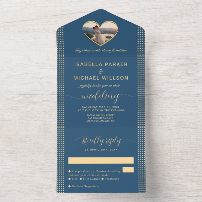 Casamento personalizado com bolinhas douradas e az (Interno)