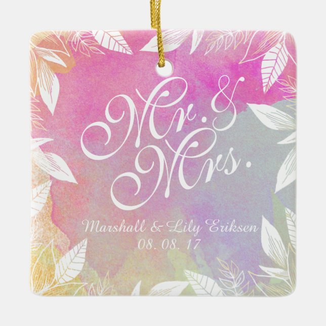 Casamento Personalizado De Aquarela | Ornamento (Frente)