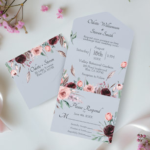 Casamento Pó Azul e Rosa Floral Aquarela