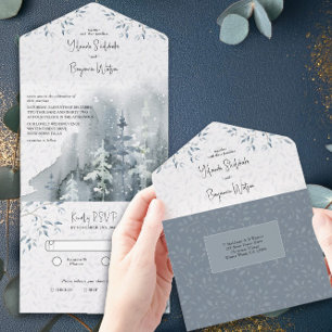 Casamento por Aquarela da Floresta de Neve Inverna