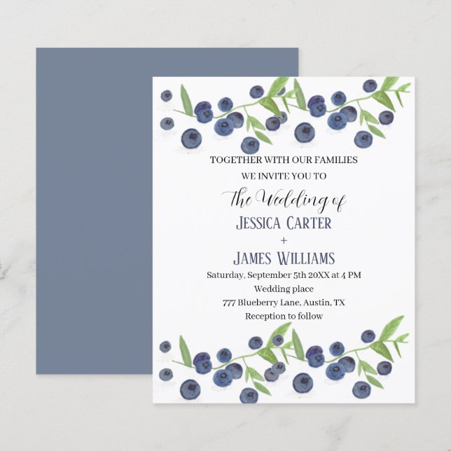 Casamento por Aquarela de Fruta Blueberry (Frente/Verso)