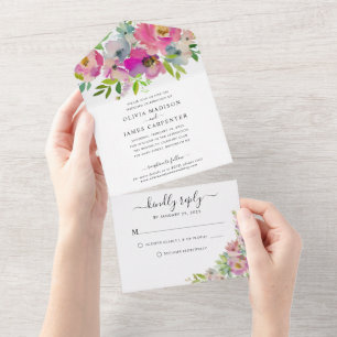 Casamento por Aquarela Floral Cor-de-Rosa-Esbranqu