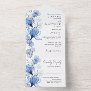 Casamento por Monograma Floral Azul Transparente