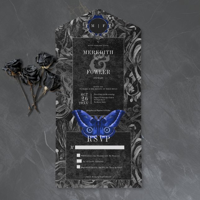 Casamento Preto Azul com Filigrana de Mariposa Sem (Criador carregado)