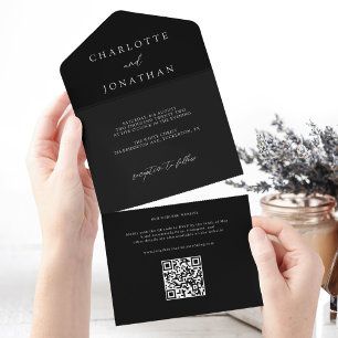 Casamento Preto com Código QR Moderno Mínimo
