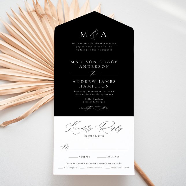 Casamento Preto e Branco com Monograma Moderno e E (Criador carregado)