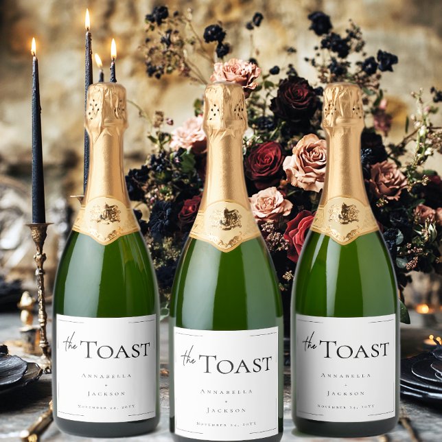 Casamento preto e branco com tipografia mínima (Minimal Typography Black & White Wedding Wine Label)