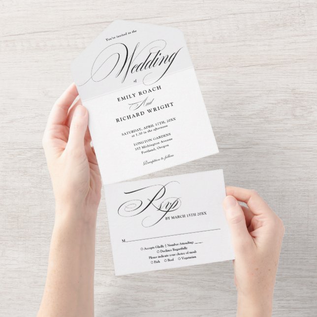 Casamento Preto E Branco de Letra Moderna e Elegan (Aba destacável)