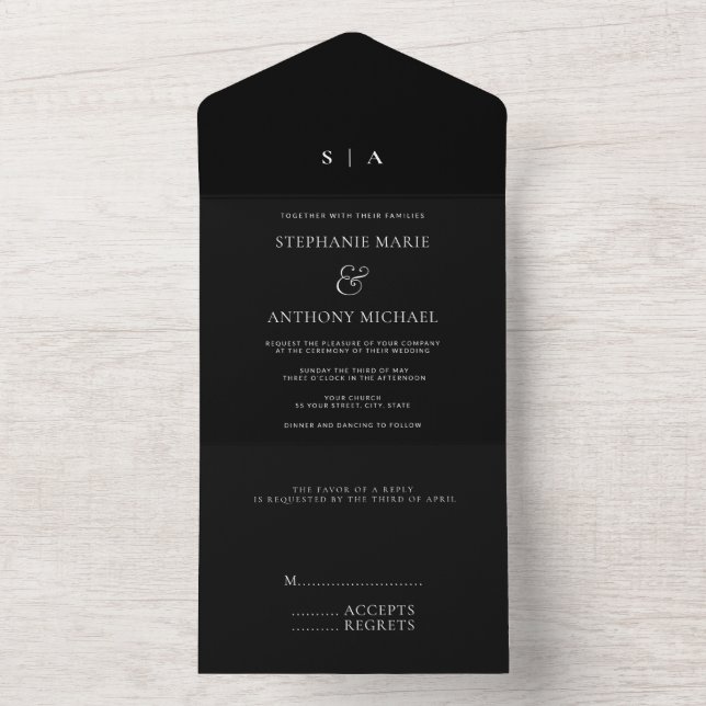 Casamento preto e branco do Monograma Mínimo Moder (Interno)