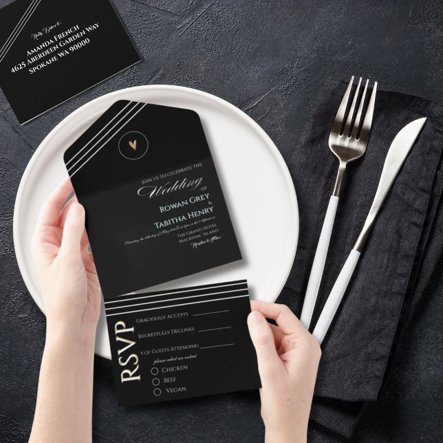 Casamento Preto e Branco Minimalista Boho Elegante (Criador carregado)