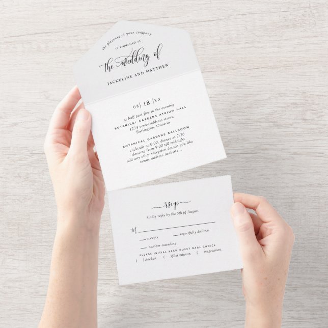 Casamento preto e branco moderno com RSVP perfurad (Aba destacável)