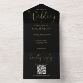 Casamento Preto e Dourado com Código QR Minimalist
