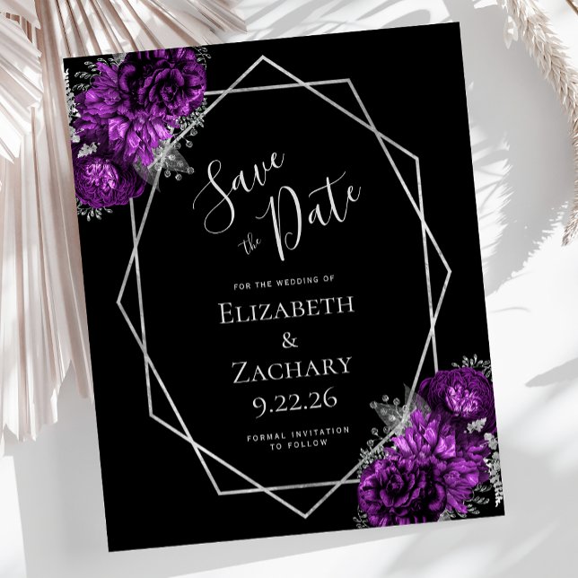 Casamento Preto Floral de Prata de Prata de Púrpur (Criador carregado)