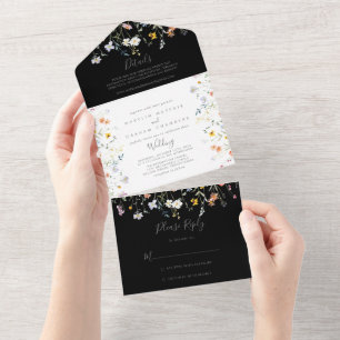 Casamento Preto Floral Multicolor Selvagem