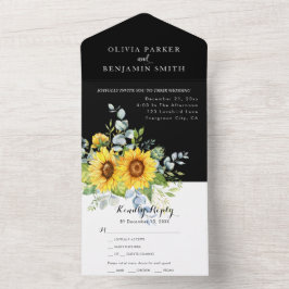 Casamento Preto Floral Rustic Sunflower Watercolor
