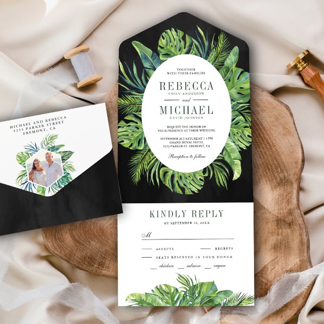 Casamento Preto Folhas de Palmeira Tropical Modern (Criador carregado)