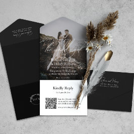 Casamento Preto RSVP de Código QR de Script de Fot