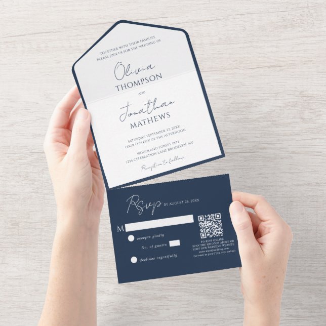 Casamento QR Code de Borda Azul Marinho Simples (Aba destacável)