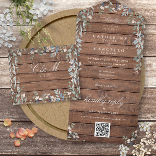 Casamento QR Code Floral Greenery Madeira Rústica 