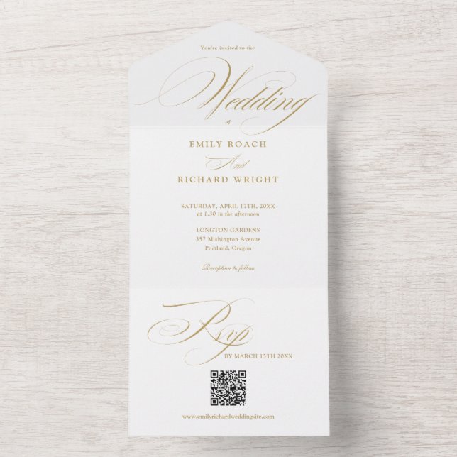 Casamento QR Code Moderno Minimalista Dourado em L (Interno)