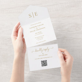 Casamento QR Code Monograma Ouro Elegante