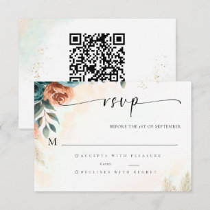 Casamento QR RSVP Romântico de Outono em Teal e La
