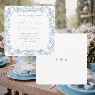 Casamento Quadrado Azul Vintage Elegante