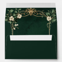 Casamento Real Floral Verde e Dourado Art Nouveau