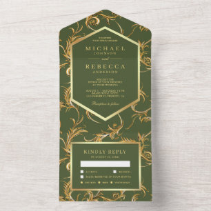 Casamento Redemoinho de Folha Dourada Verde Oliva